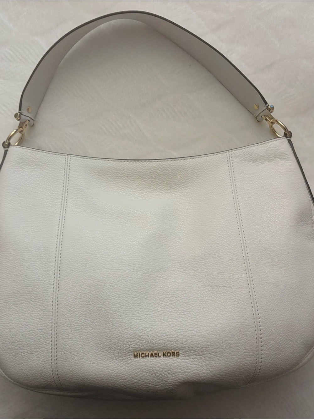 Michael Kors Cream Pebble Leather Hobo with Gold Logo